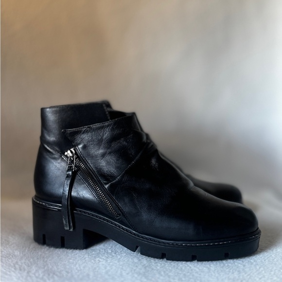 Golo Sharp - Hey Size 10 Women’s Black Ruched Angular Zip Leather Ankle Boots - Picture 14 of 14